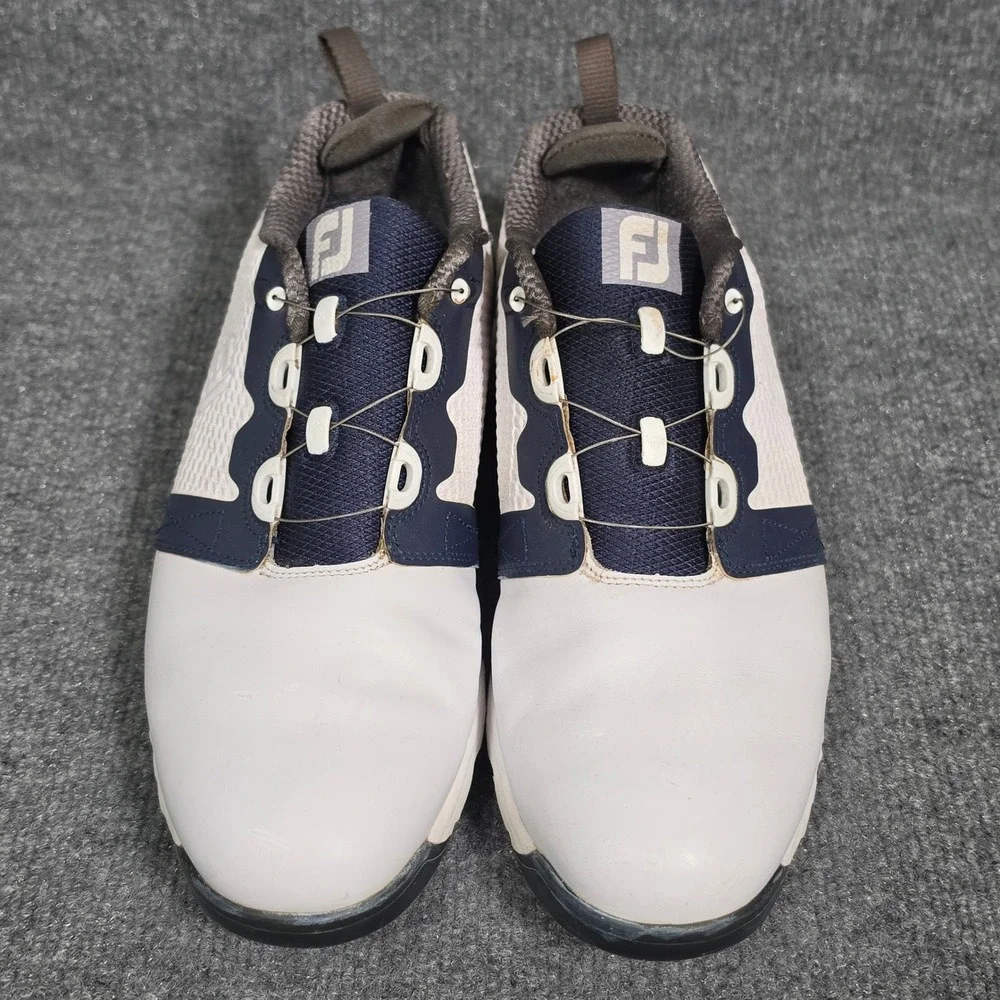 FootJoy Contour Fit BOA Golf Shoes Mens White Navy Blue Spiked 54181 9.5